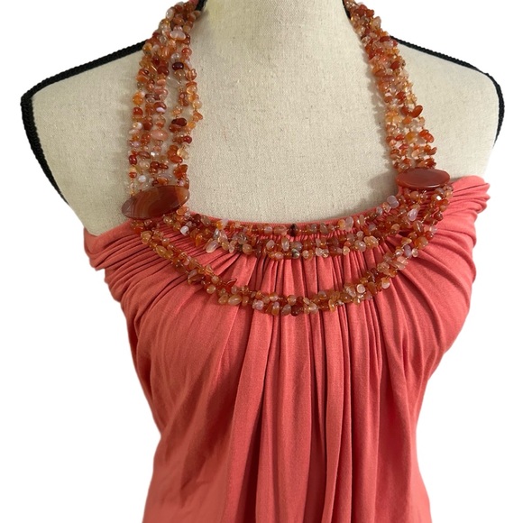 SKY Coral Red Stone Embellished Trim Halter Tank Bohemian - AS IS - Picture 4 of 10